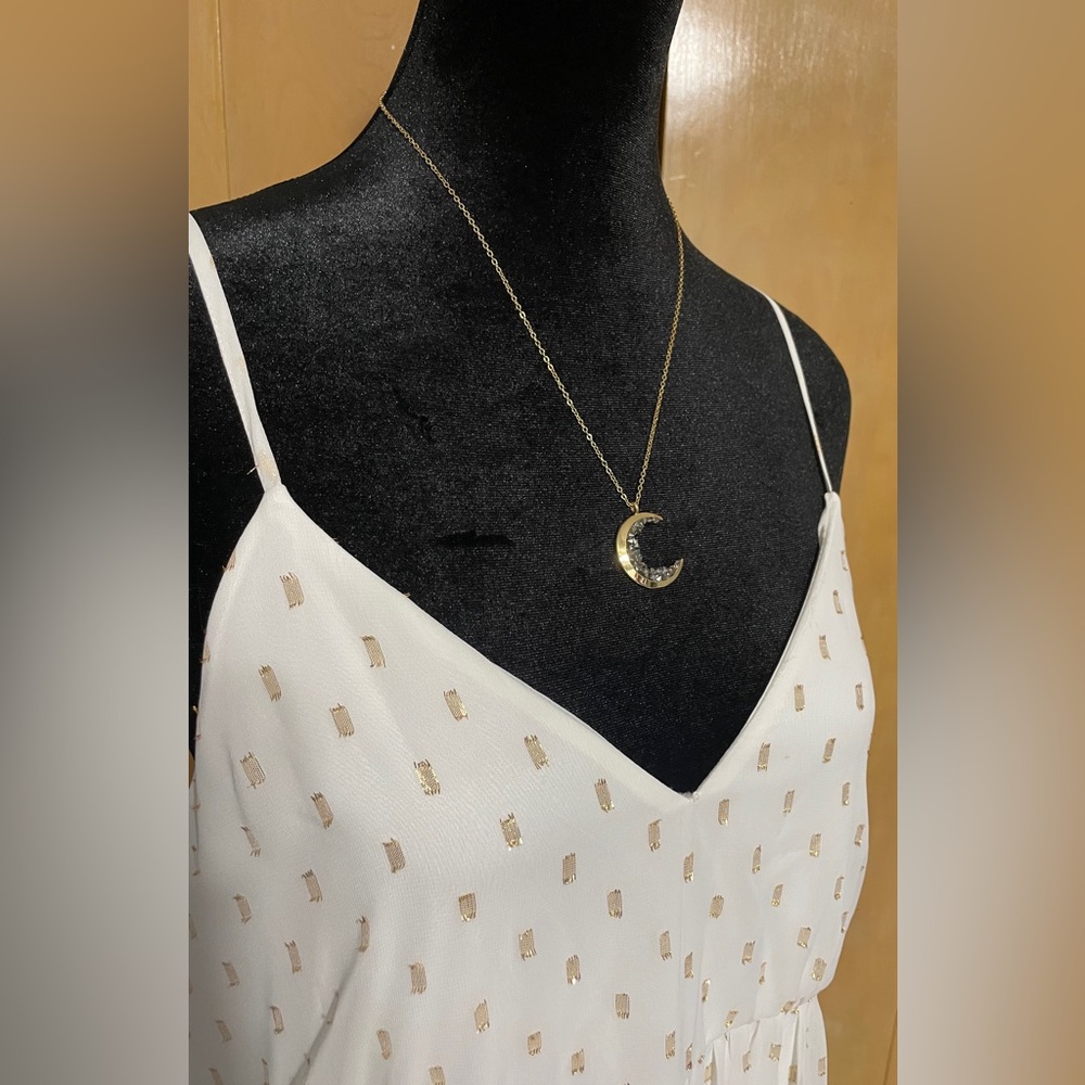 Moonstone Necklace - Gold Plated Stainless Steel & Black Onyx Rhinestones